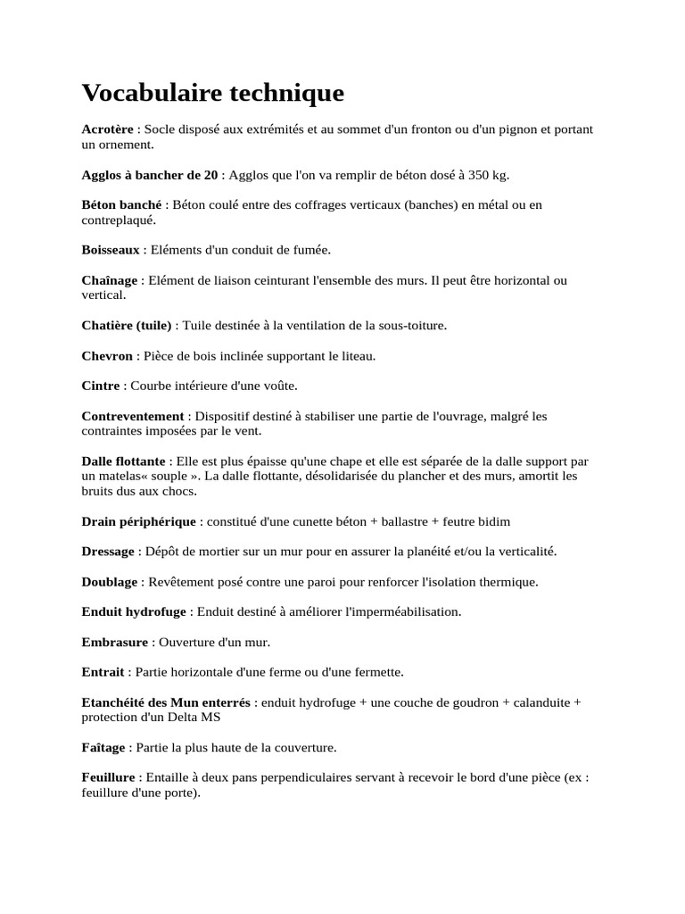 Vocabulaire Technique Pdf Mur Composant