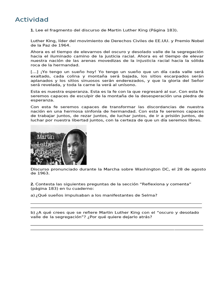 Discurso de Martin Luther King: Sueños y Justicia | PDF | Martin Luther ...