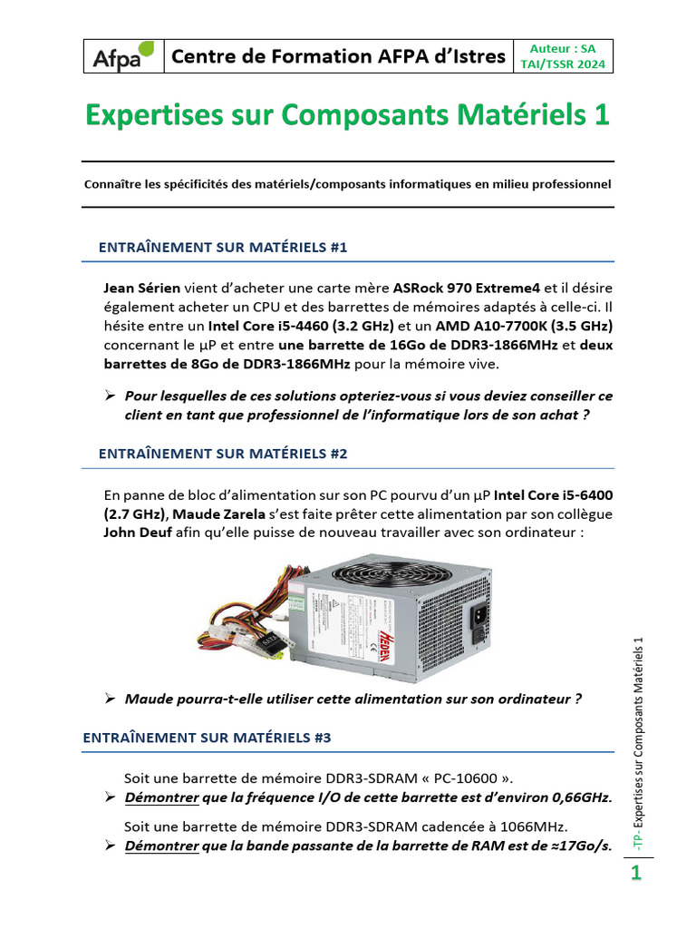 07 (TP) - Études Sur Composants Matériels 1 | PDF | Jeux et activités ...