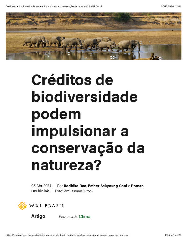 Créditos de Biodiversidade e Conservação | PDF | Biodiversidade ...