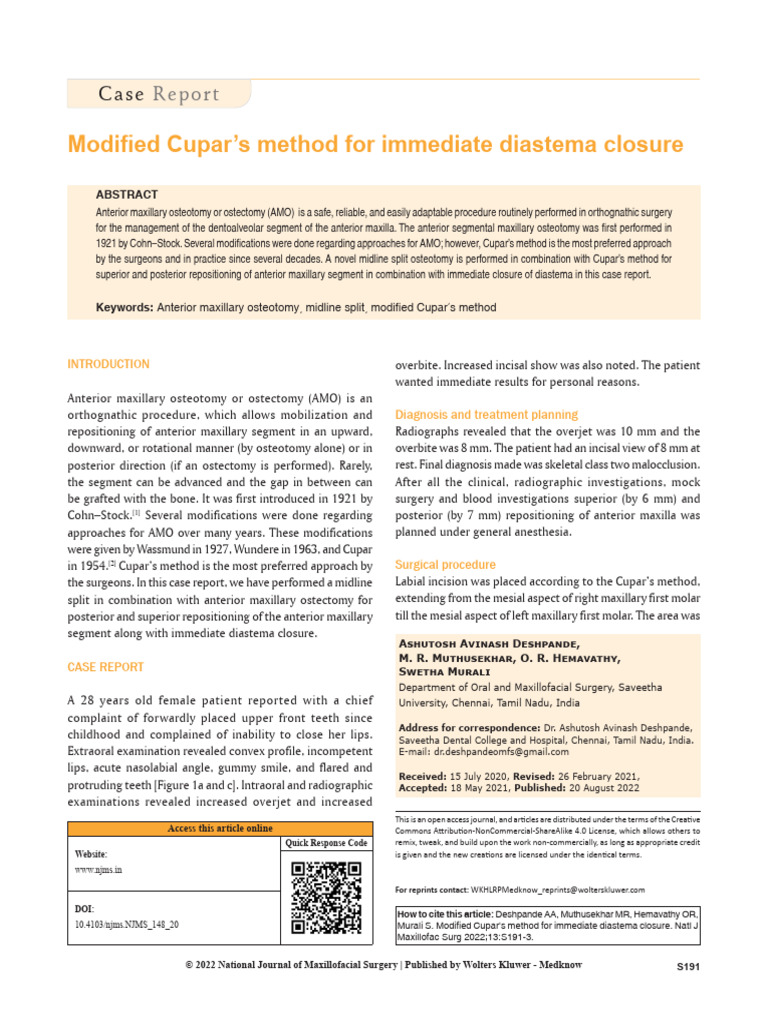 Modified Cupar S Method For Immediate Diastema.36 | PDF | Surgery ...