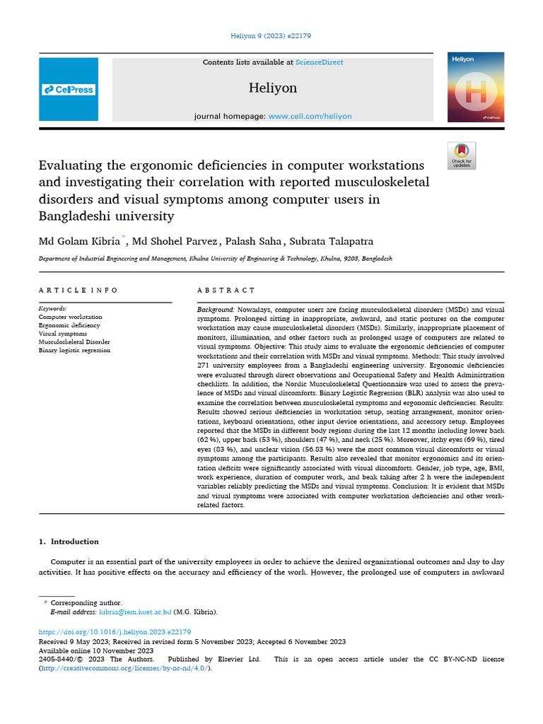 Ergonomic Deficiencies in Computer Workstations | PDF | Human Factors ...