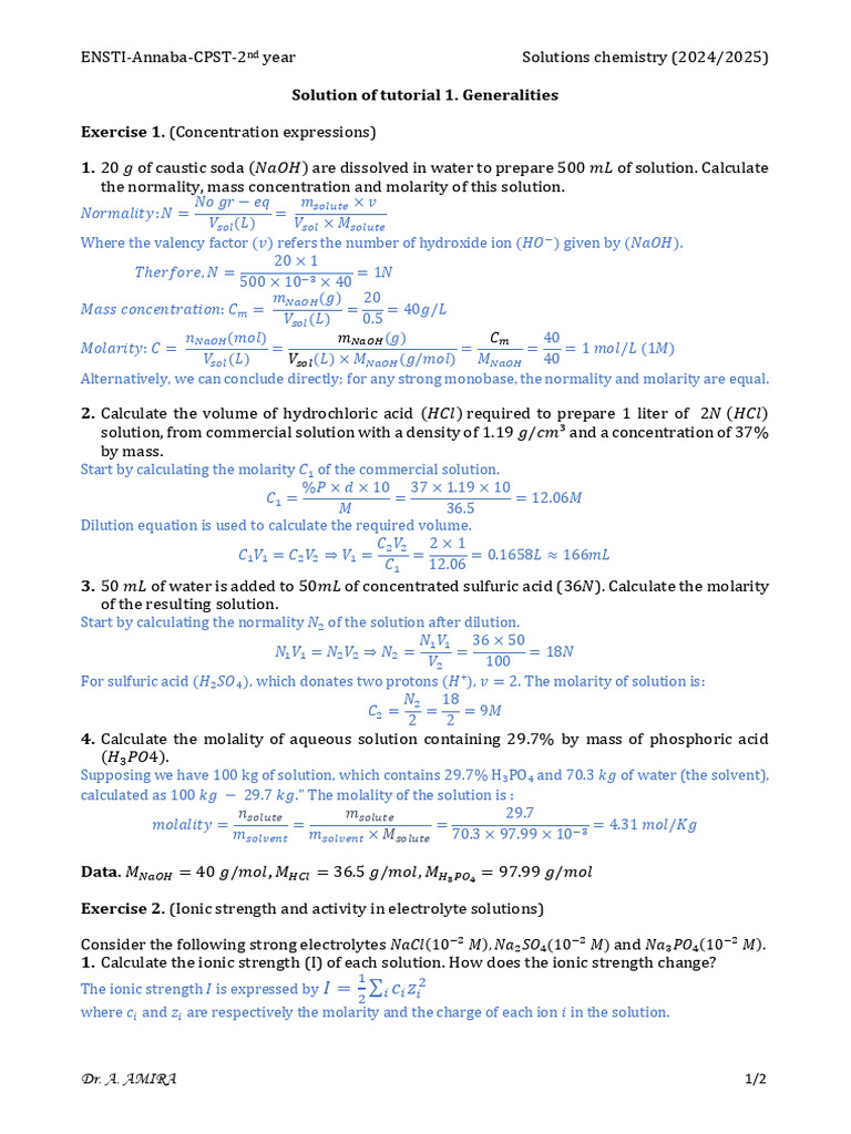 Tutorial 1 SC - Solution-1 | PDF | Acid | Analytical Chemistry