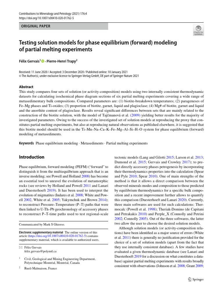 Testing Solution Models For Phase Equilibrium (Forward) Modeling | PDF ...