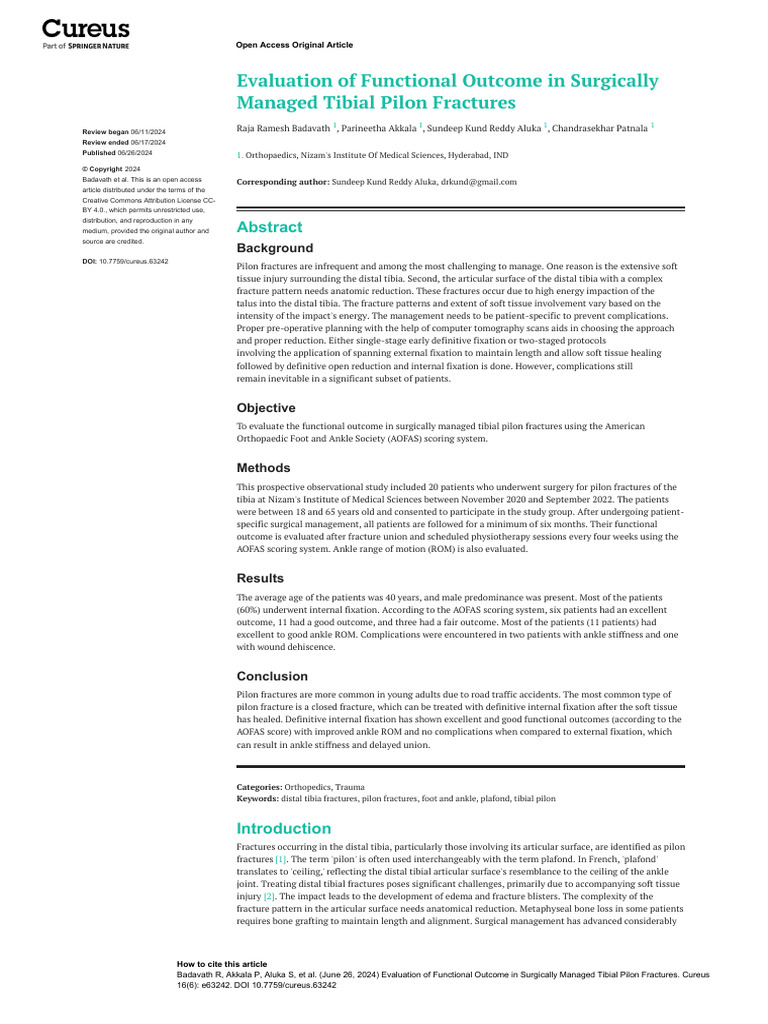 Evaluation of Functional Outcome in Surgically Man | PDF | Ankle | Surgery