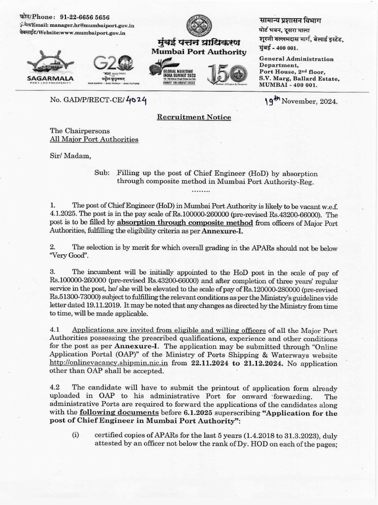 MPA Chief Engineer Notice 2024 | PDF
