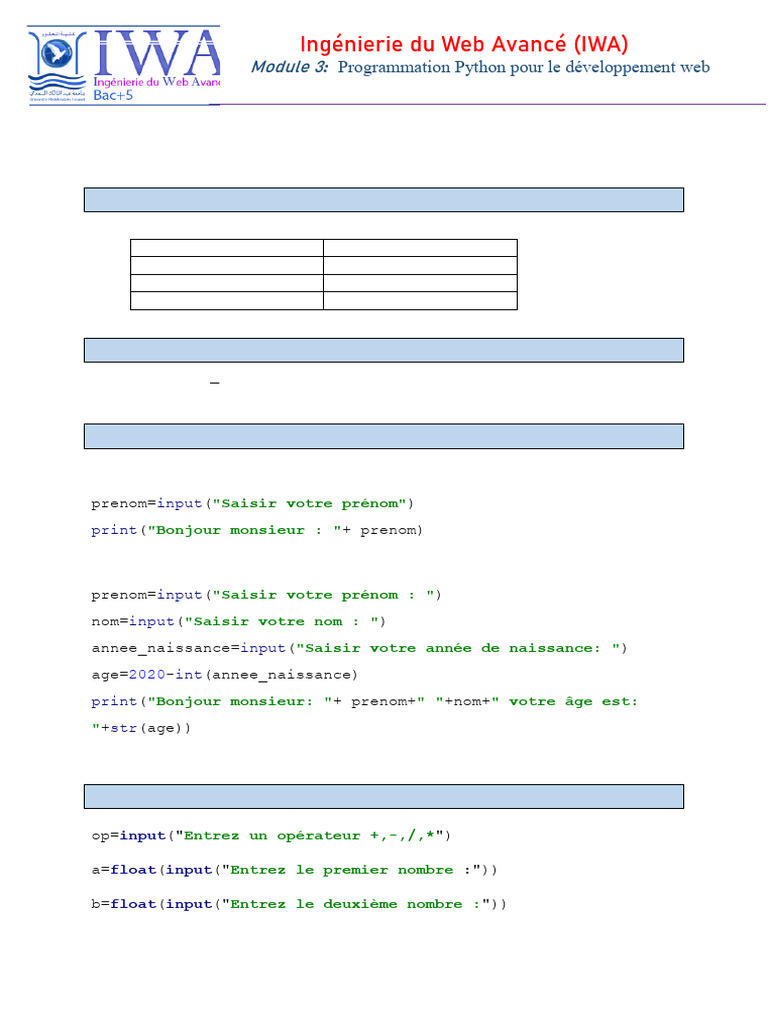 Exercices de programmation Python | PDF | Méthodes et références ...