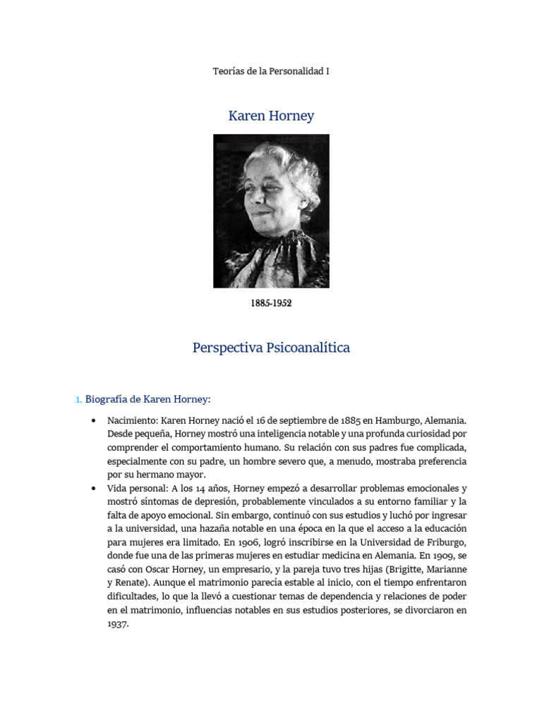 Teoría de la Personalidad de Karen Horney | PDF | Sigmund Freud | Neurosis