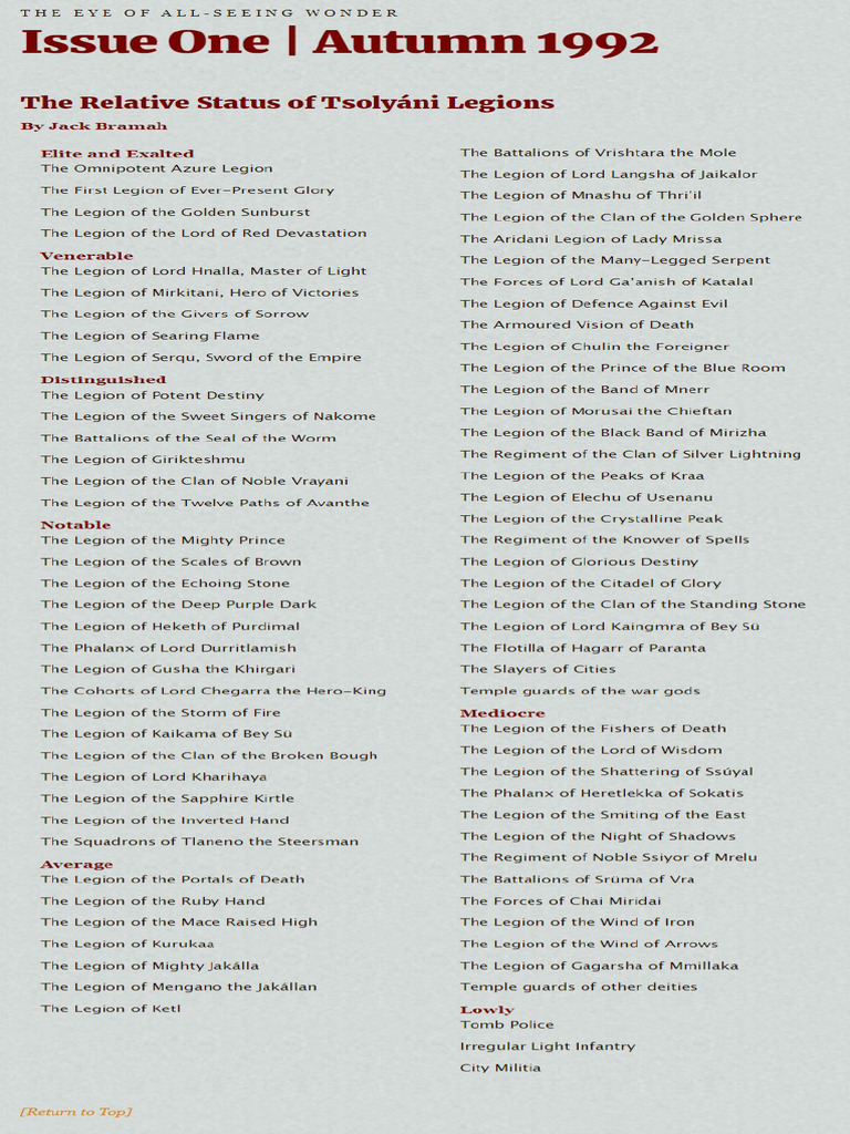 4 The Relative Status of Tsolyáni Legions | PDF