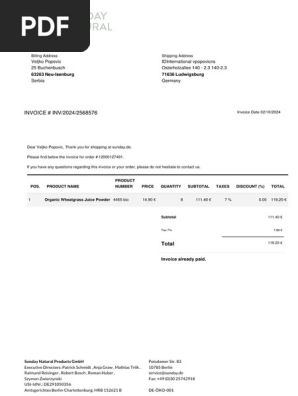 Invoice for Order #12000127491 | PDF