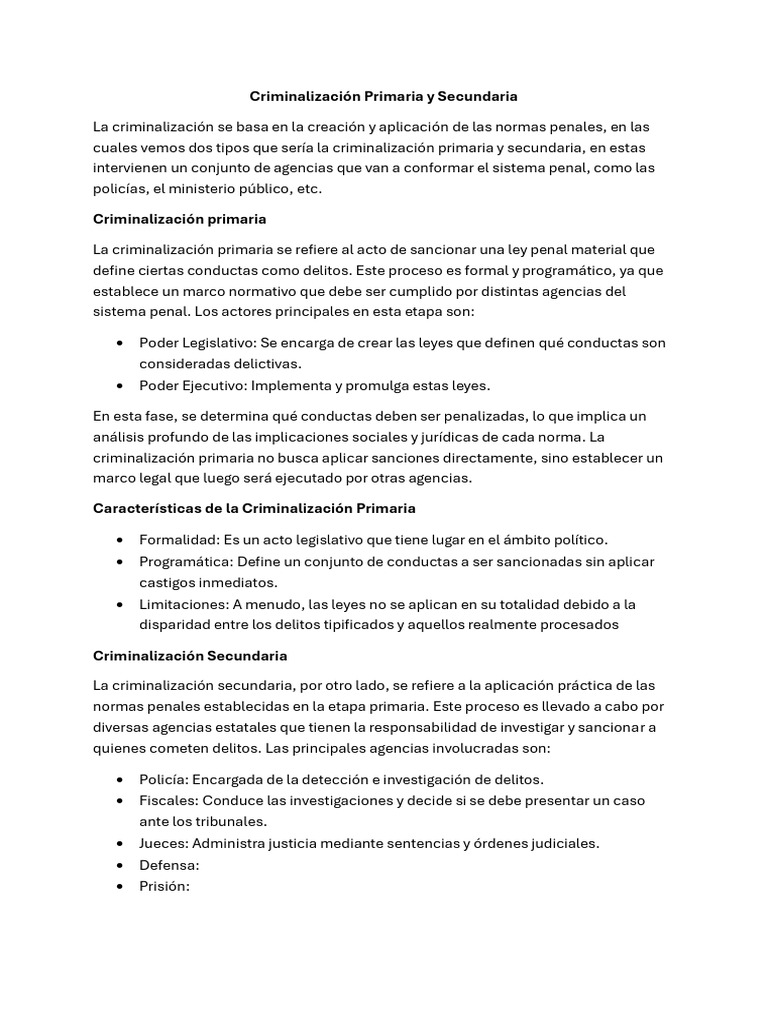 Criminalización Primaria y Secundaria | PDF | Policía | Derecho penal