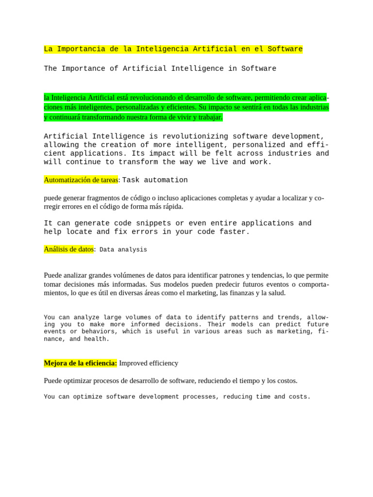 La Importancia de La Inteligencia Artificial en El Software | PDF ...