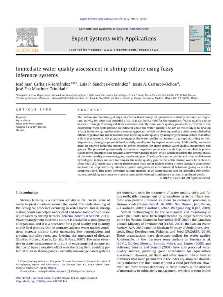 Immediate Water Quality Assessment in Shrimp Culture Using Fuzzy | PDF ...