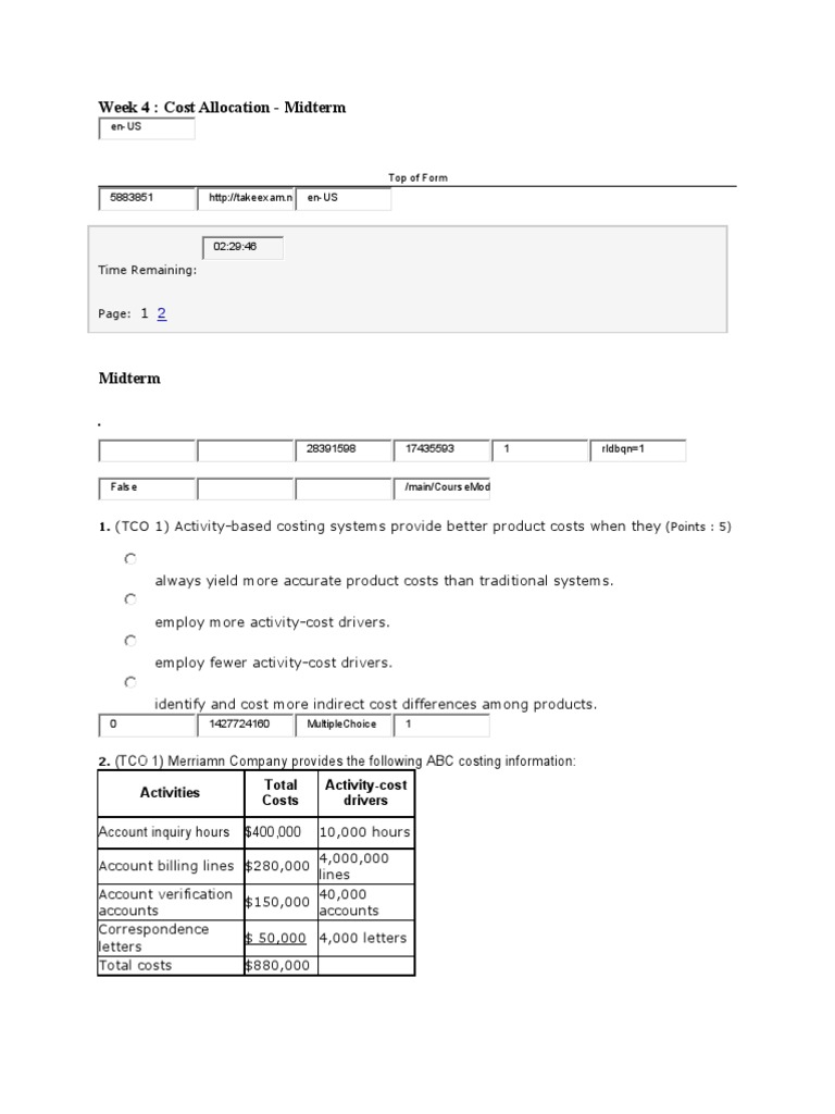Cost Allocation Midterm Exam Guide | PDF | Cost Of Goods Sold ...
