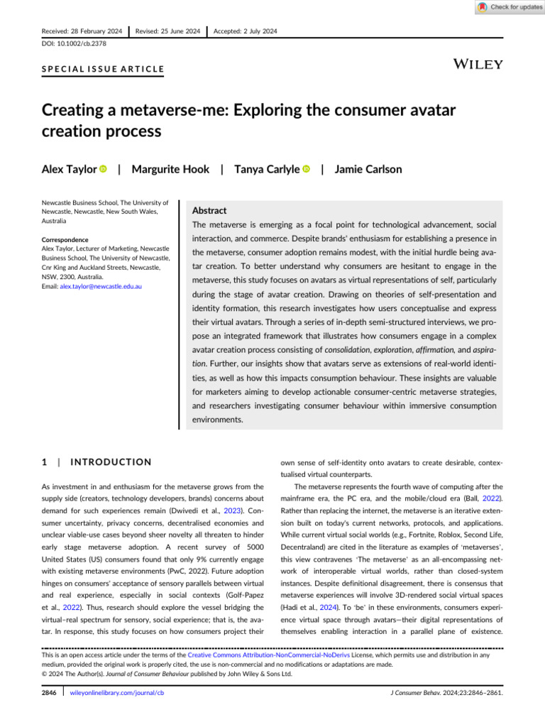 J of Consumer Behaviour - 2024 - Taylor - Creating A Metaverse Me ...
