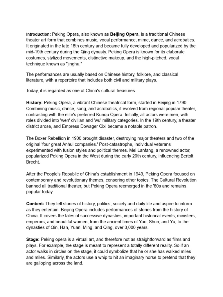Peking Opera: A Cultural Overview | PDF | Theatre | Performing Arts