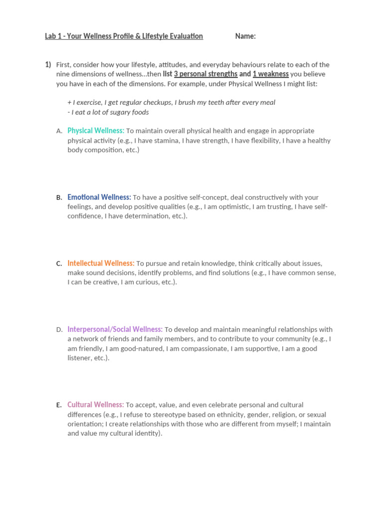 Wellness Profile & Lifestyle Evaluation Guide | PDF | Psychology