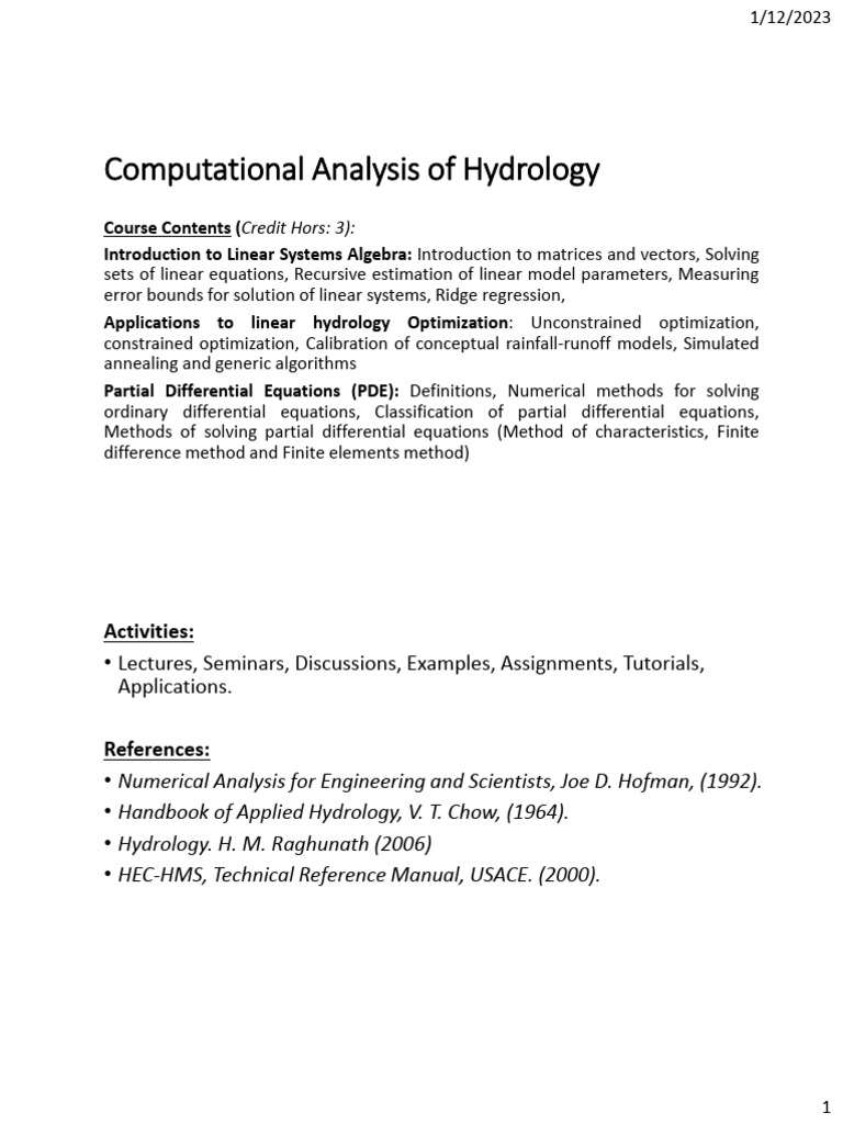 Computational Hydrology Course Overview | PDF | Teaching Methods ...