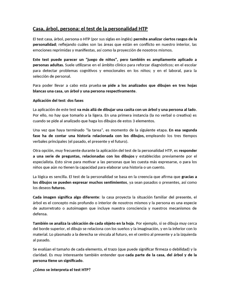 Casa, Árbol, Persona: El Test de La Personalidad HTP | PDF | Dibujo ...