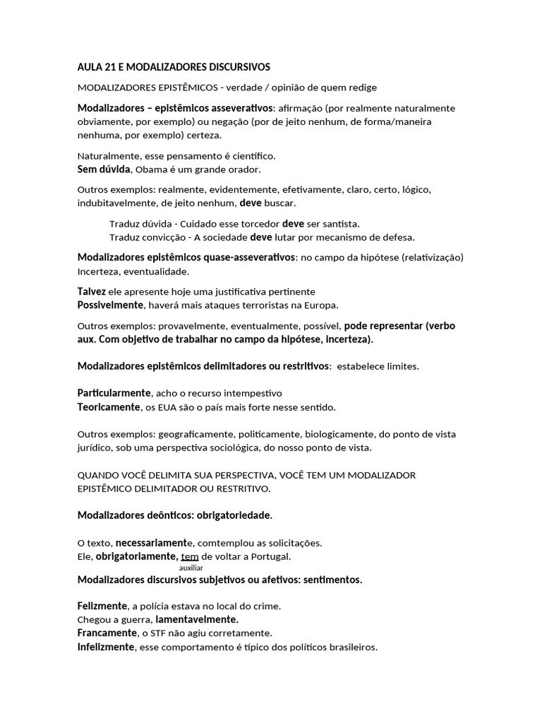 Exemplos de Modalizadores Discursivos | PDF | Ciências Sociais | Artes ...