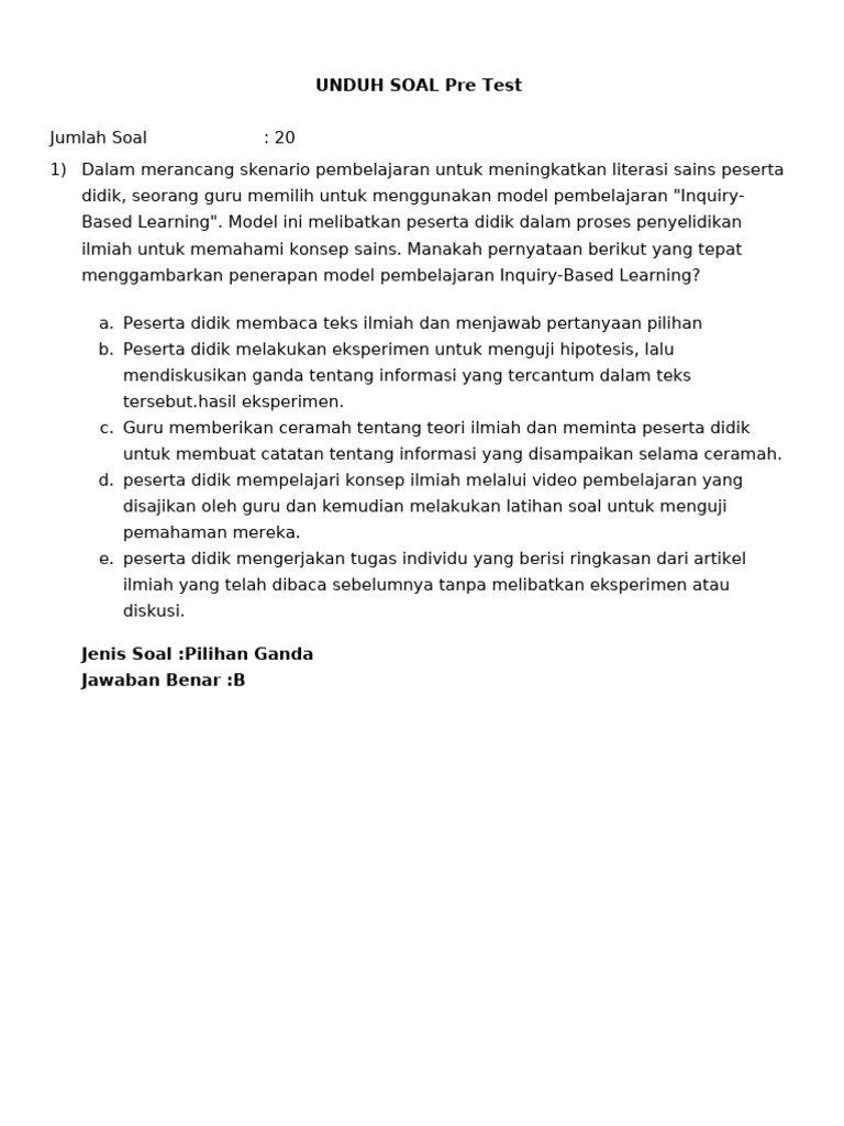 Soal Pre Test Pembelajaran Mendalam | PDF