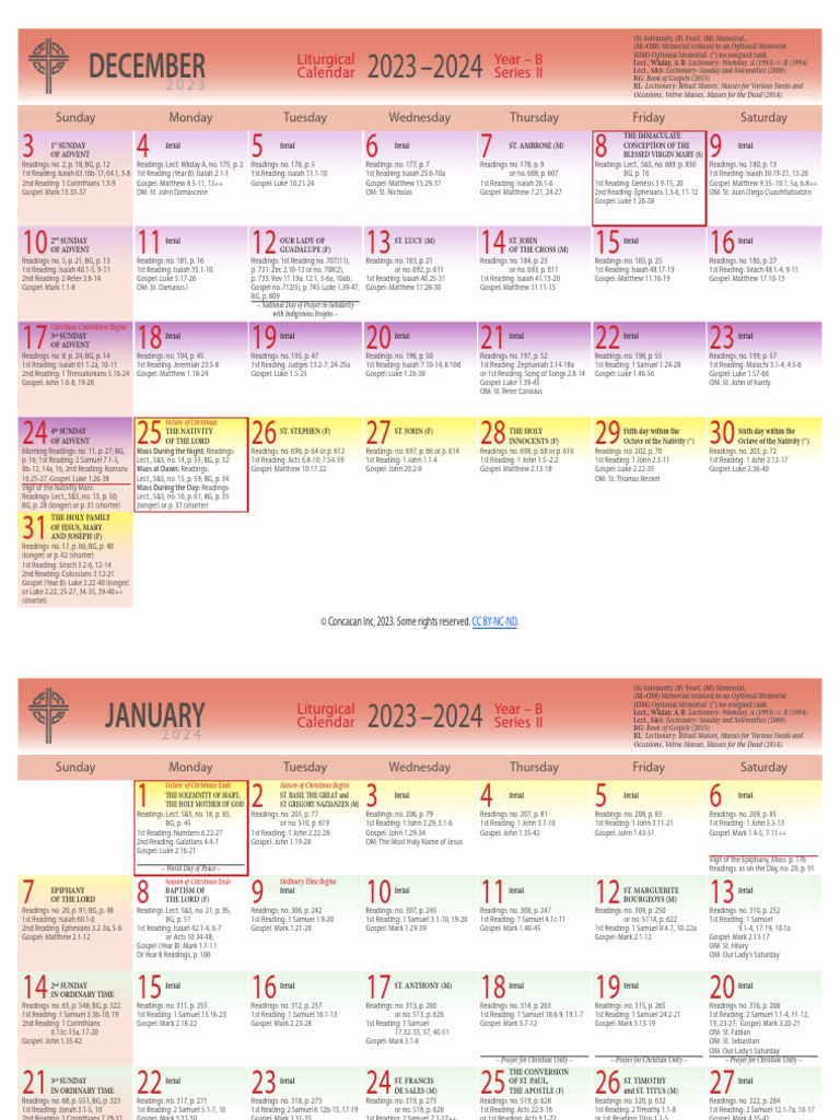 2024 Catholic Liturgical Calendar | PDF | Lectionary | Worship