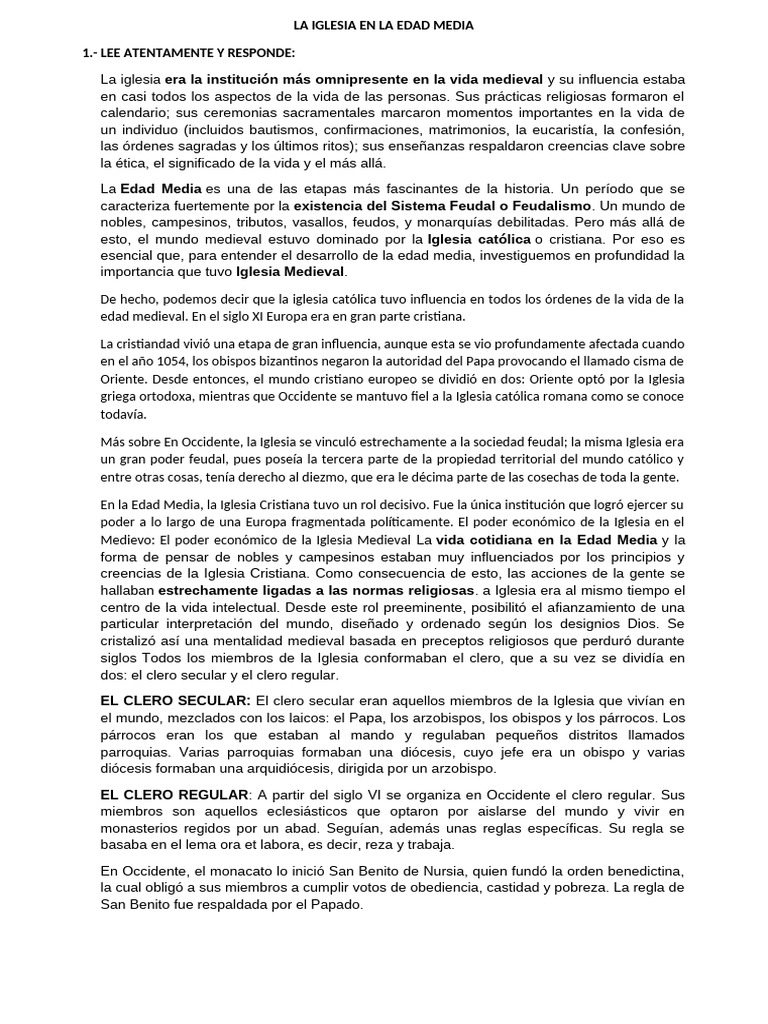 Actividad 3 La Iglesia en La Edad Media | PDF | Edades medias | Iglesia ...
