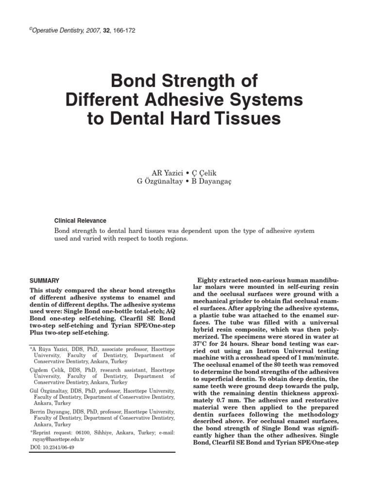 Bond Strength of Dental Adhesives to Tissues | PDF | Tooth Enamel ...