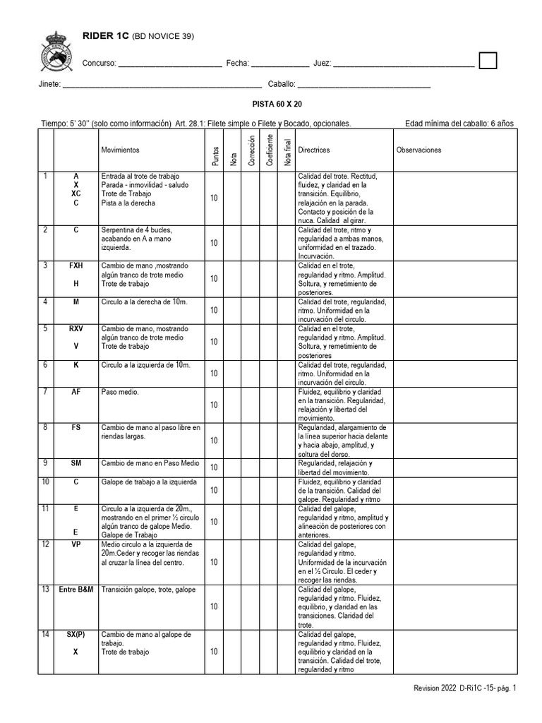Evaluación Rider 1C 2022 | PDF | Ecuestre | Caballos