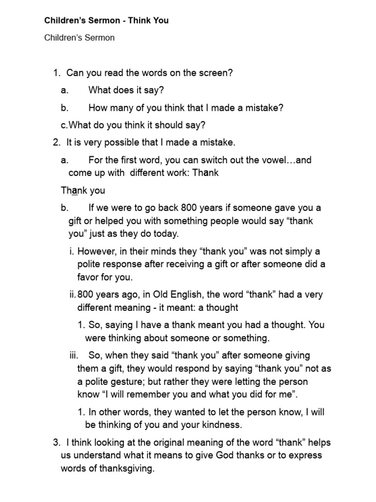 Children's Sermon - Think You | PDF | Jesus