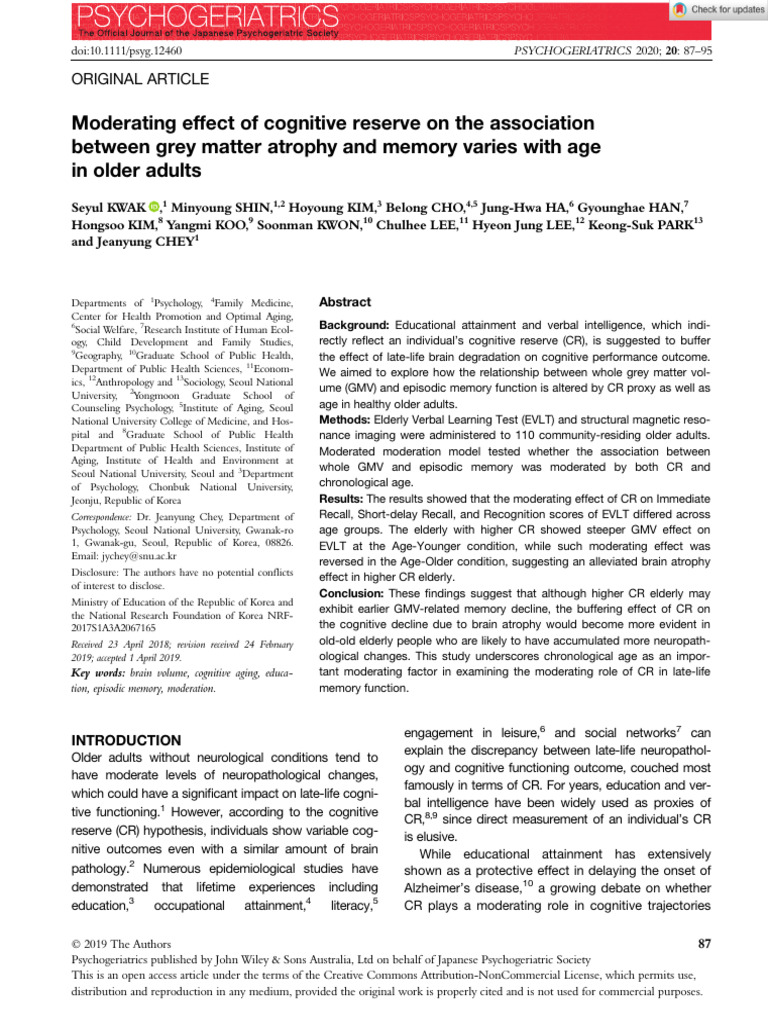 Cognitive Reserve and Memory in Aging | PDF | Dementia | Magnetic ...