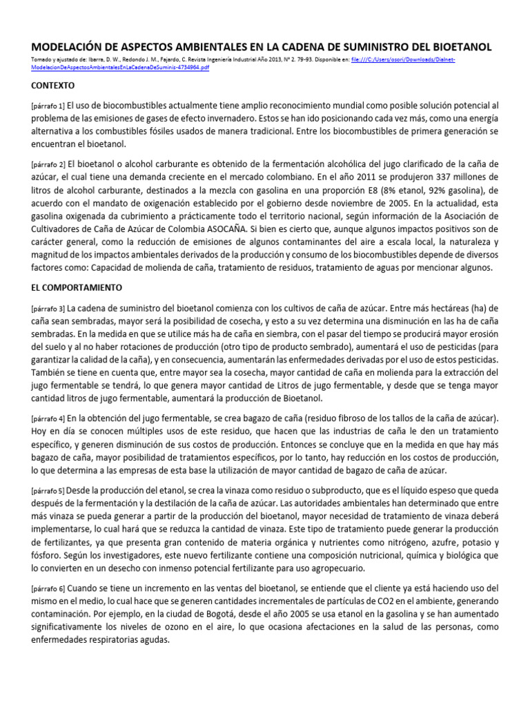 Impacto Ambiental del Bioetanol en Colombia | PDF | Combustible de ...