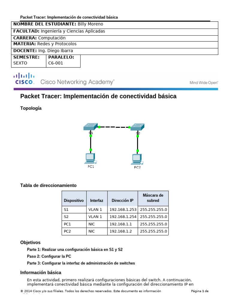 Configuración de Conectividad en Packet Tracer | PDF | Dirección IP ...