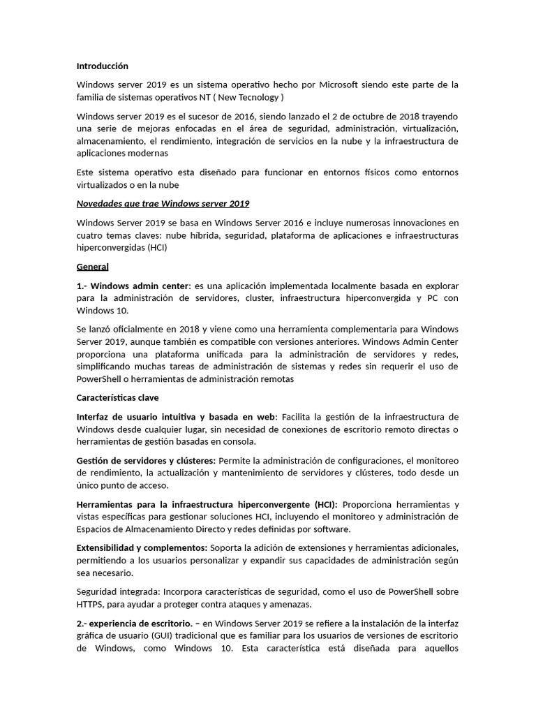 Características Clave de Windows Server 2019 | PDF | Microsoft Windows ...