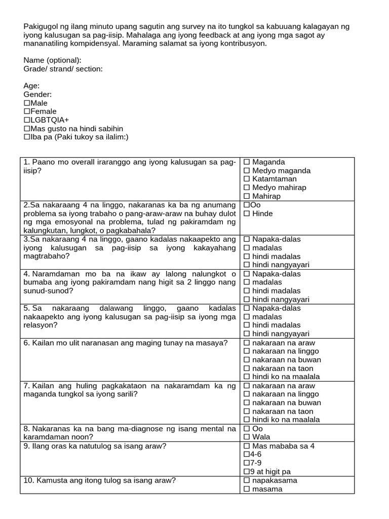 Questionaire | PDF
