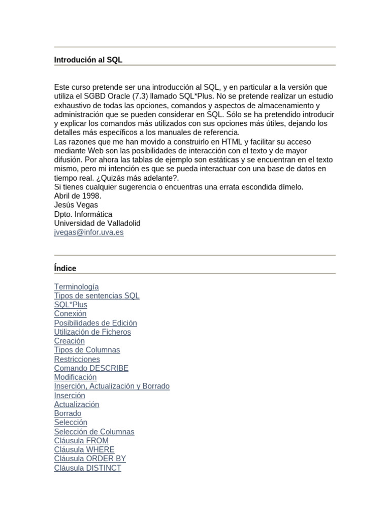 Introdución Al SQL | PDF | SQL | Bases de datos