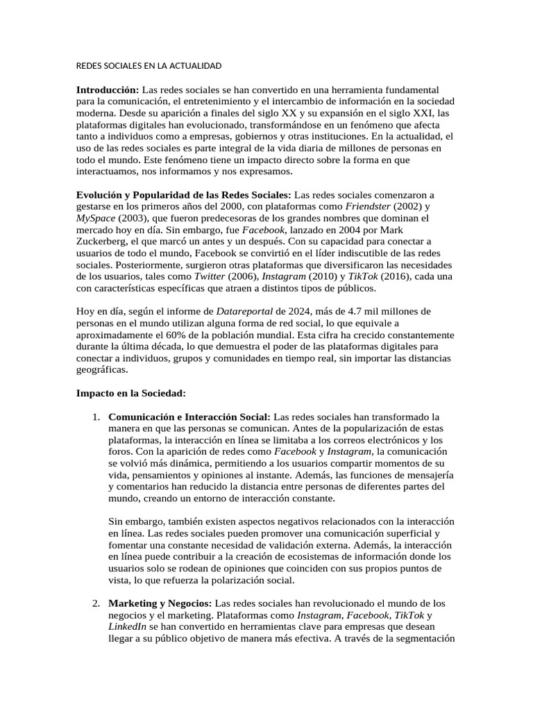 Redes Sociales en La Actualidad | PDF | Servicio de redes sociales ...