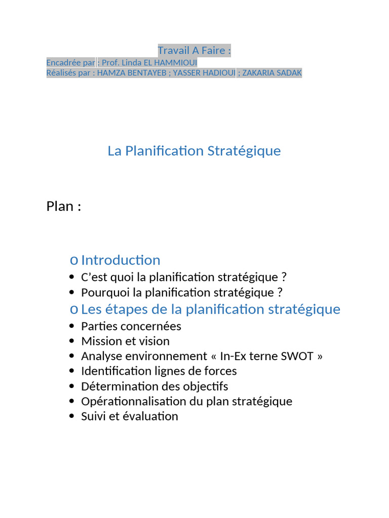 Guide de la Planification Stratégique | PDF | Planification | Analyse SWOT