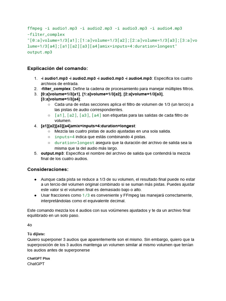 Mezcla de 4 audios con FFmpeg | PDF