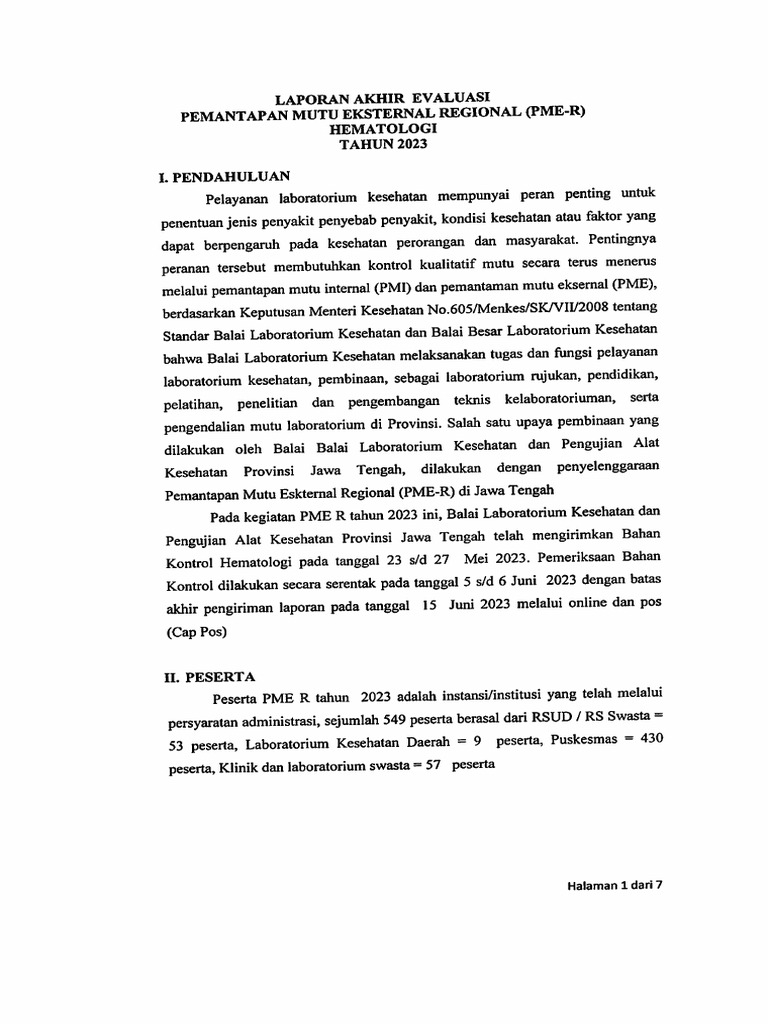 Laporan PMER Hematologi 2023 | PDF