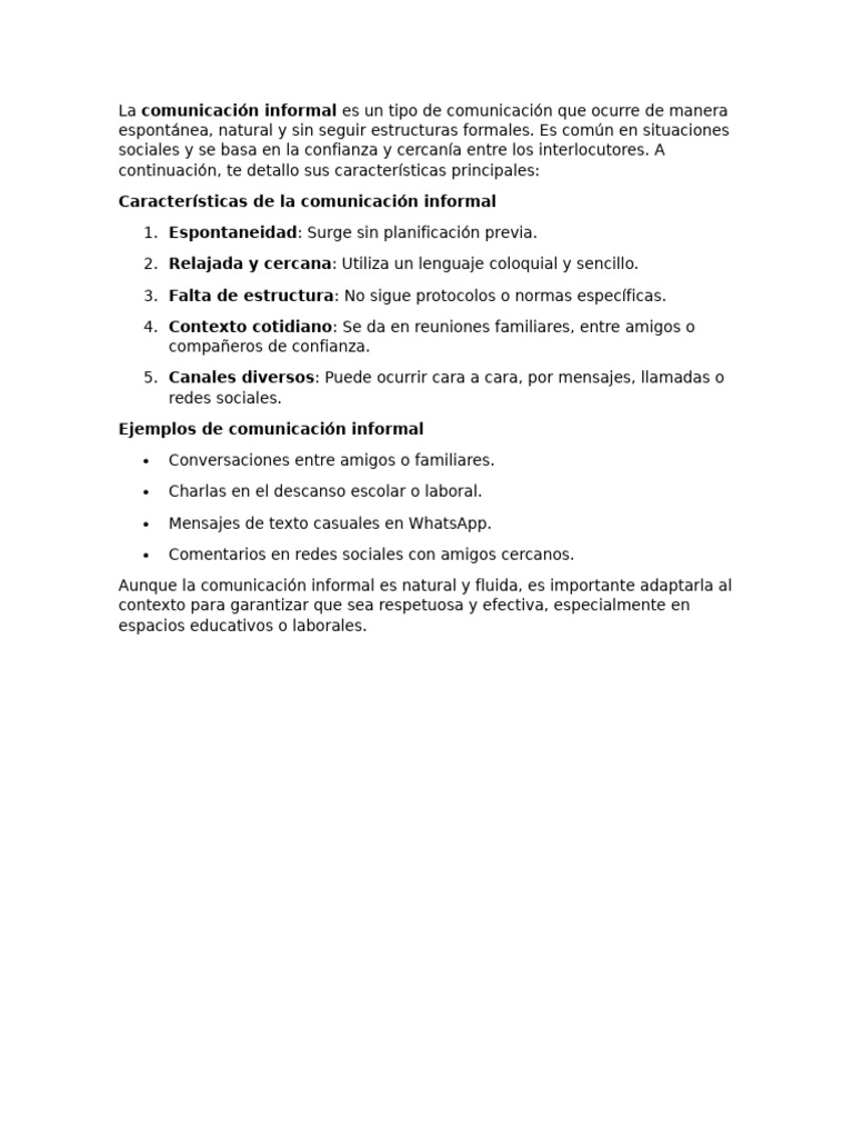 Características de la Comunicación Informal | PDF