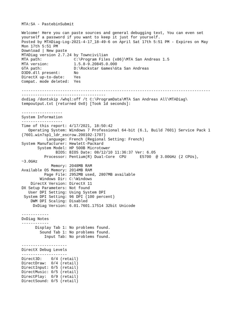 MTA:SA Diagnostic Report 2021 | PDF | Codec | Device Driver