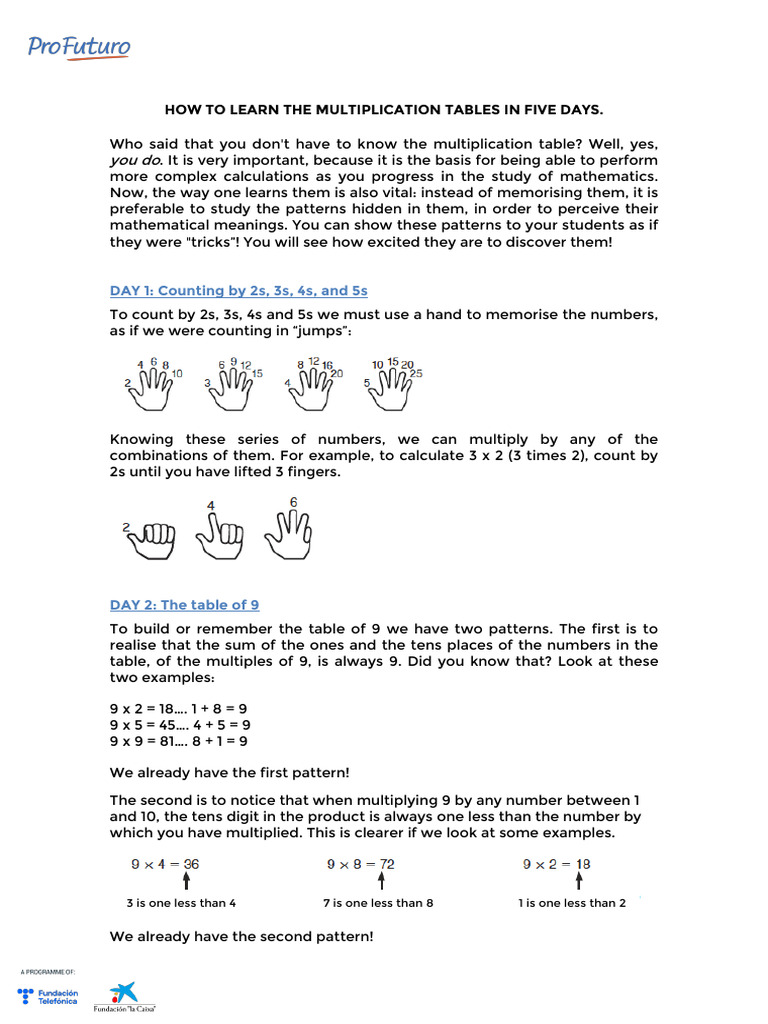 En - en - TABLES IN FIVE DAYS | PDF | Multiplication | Mathematics