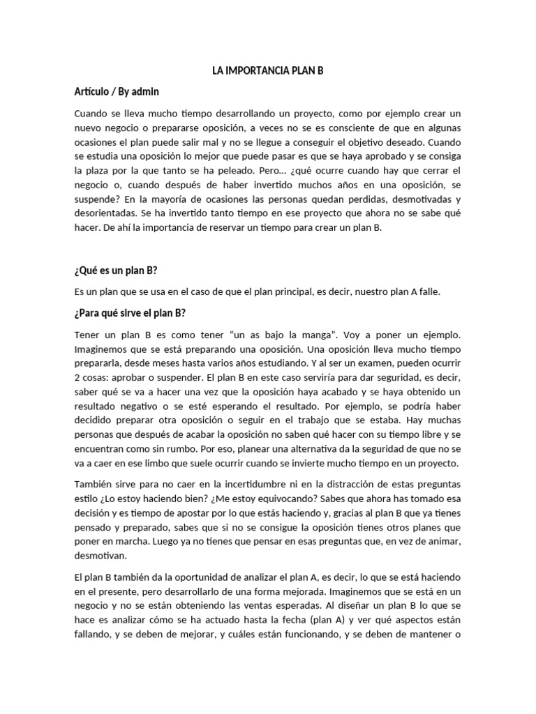 La Importancia Del Plan B | PDF | Empresa de inicio | Pequeñas empresas ...