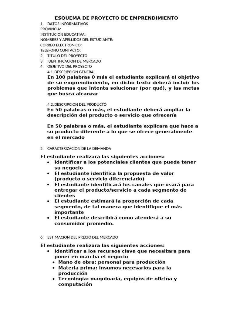 Esquema de Proyecto de Emprendimiento | PDF
