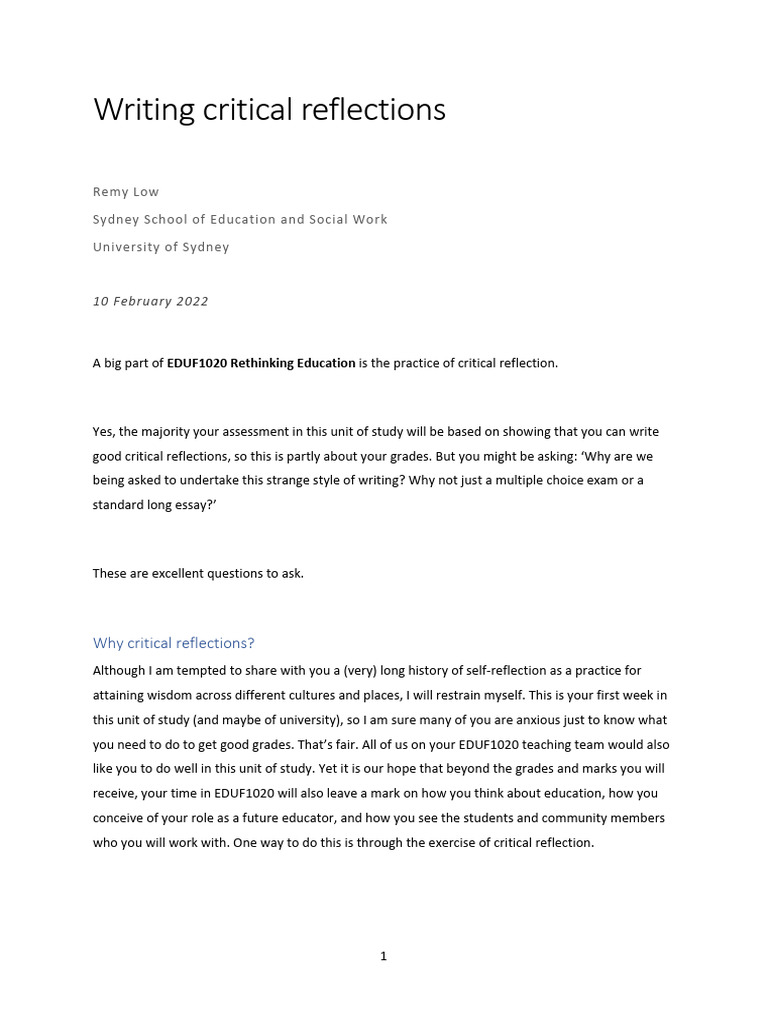 Writing Critical Reflections Guide | PDF | Wisdom | Thought
