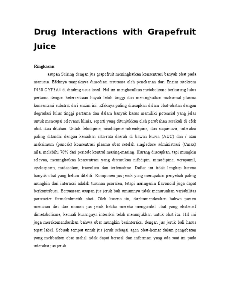 Drug Interactions With Grapefruit Juice PDF