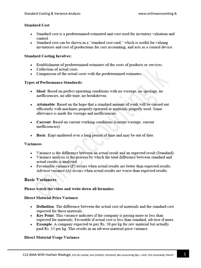 Standard Costing and Variance Analysis Guide | PDF | Labour Economics ...