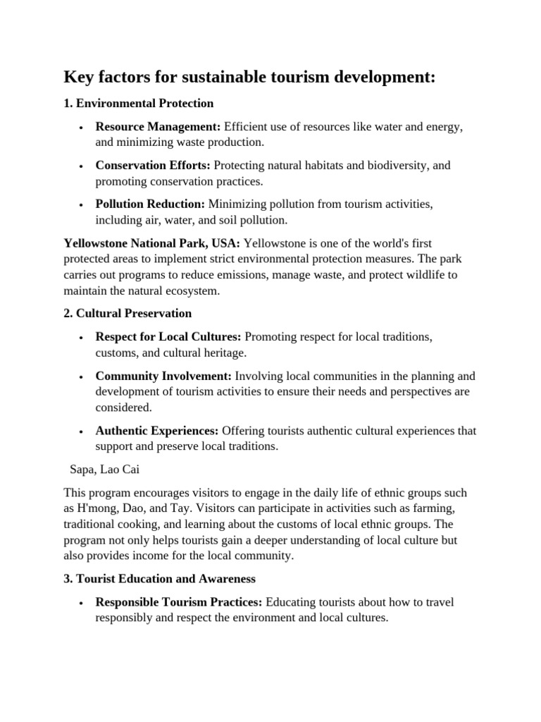 Key Factors For Sustainable Tourism Development | PDF