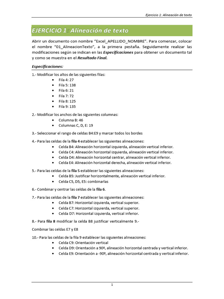 01 Excel Alineacion Texto CONSIGNA | PDF